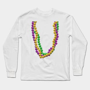 Mardi Gras Bead Necklaces in Purple, Green and Gold (White Background) Long Sleeve T-Shirt